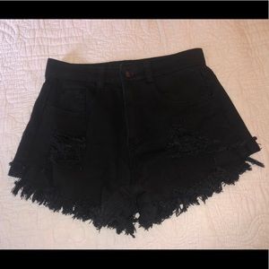 black ripped denim shorts
